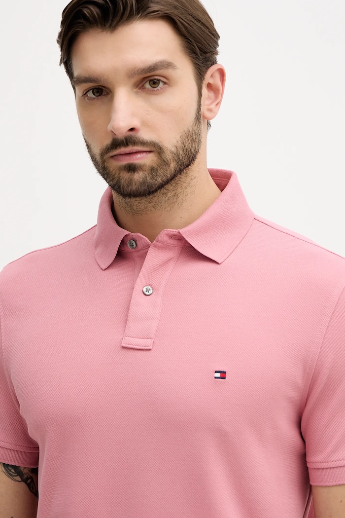 Tommy Hilfiger polo tričko pánske bavlnené s elastanom ružová MW0MW17770.