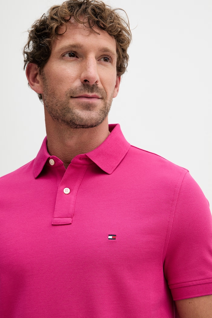 Tommy Hilfiger polo tričko pánske bavlnené s elastanom ružová MW0MW17770.