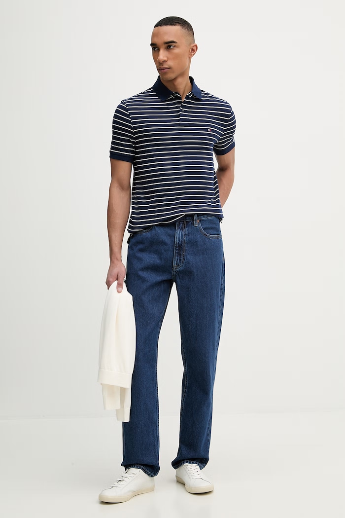 Tommy Hilfiger polo tričko pánske bavlnené s elastanom MW0MW17770. tmavomodrá SS26