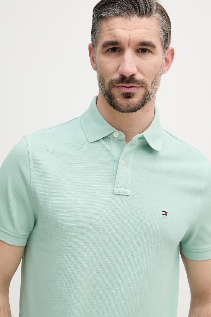 Tommy Hilfiger polo tričko pánske bavlnené s elastanom tyrkysová MW0MW17770.