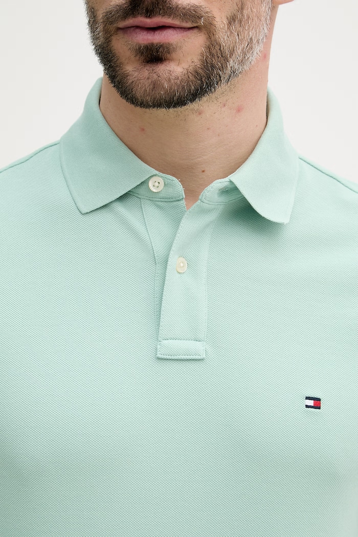 Tommy Hilfiger polo tričko pánske bavlnené s elastanom MW0MW17770. tyrkysová