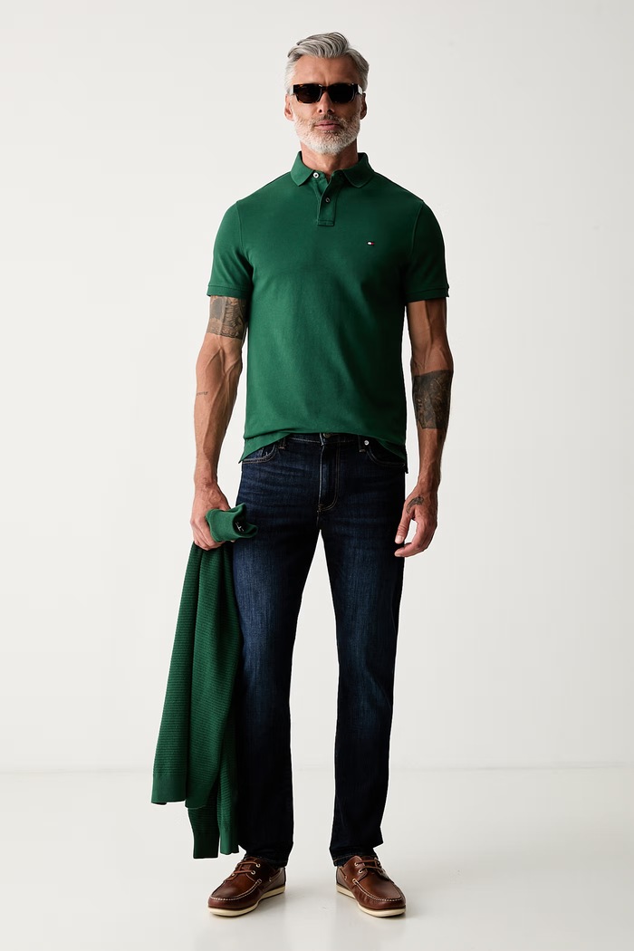 Tommy Hilfiger polo męskie bawełniane z elastanem MW0MW17770. zielony SS26