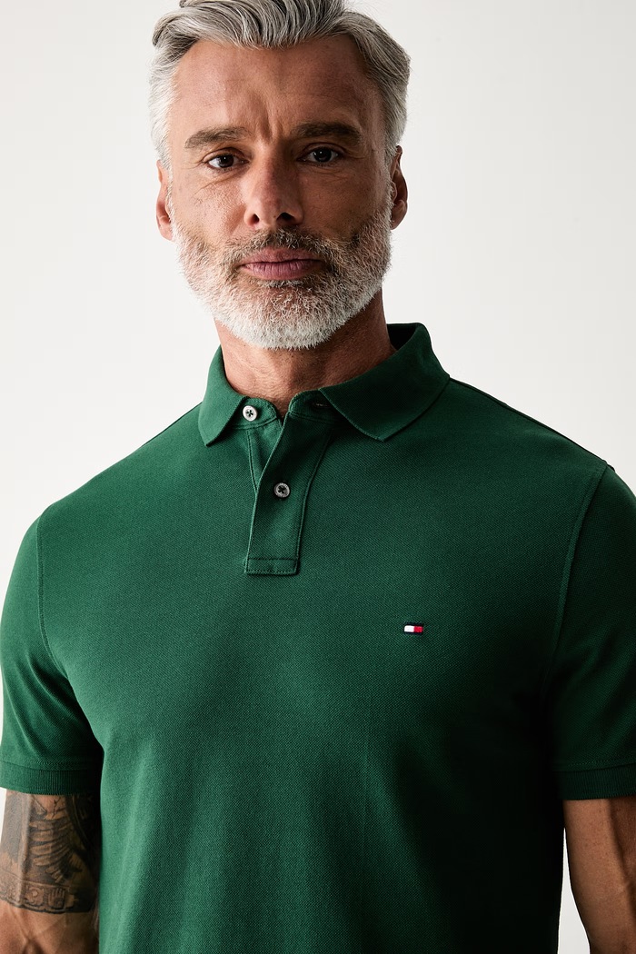 Tommy Hilfiger polo męskie bawełniane z elastanem zielony MW0MW17770.