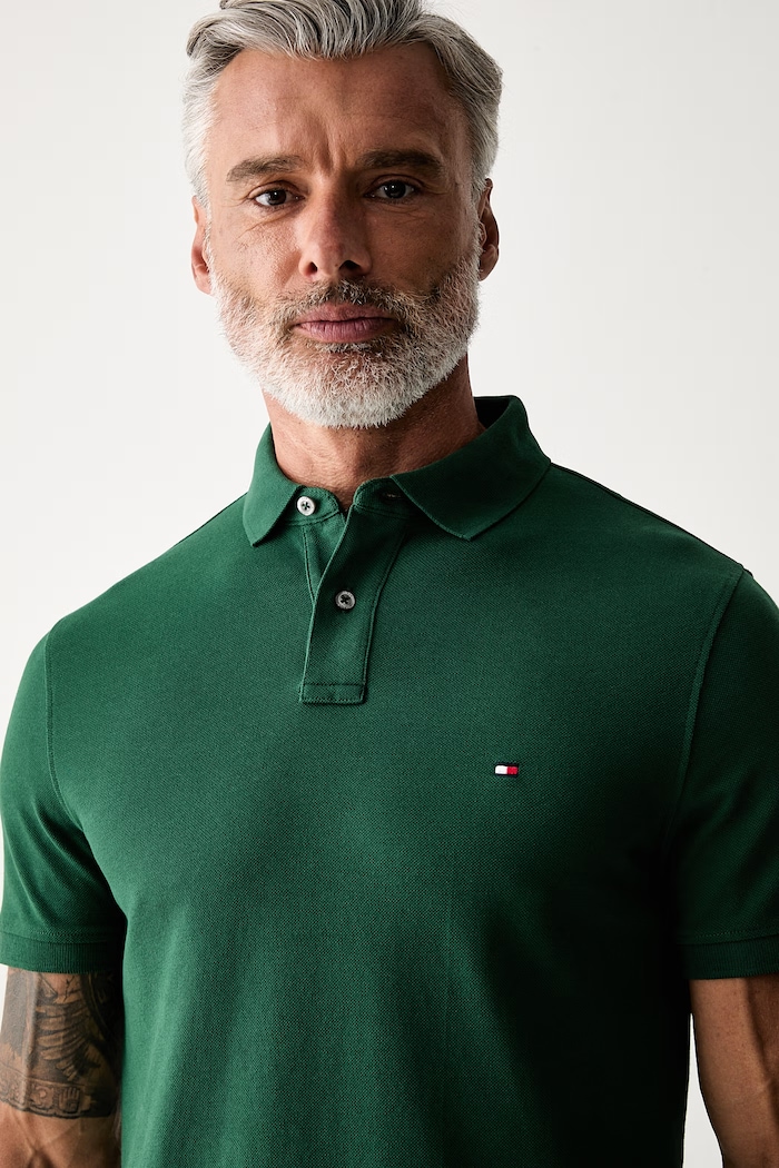 Tommy Hilfiger polo męskie bawełniane z elastanem zielony MW0MW17770.