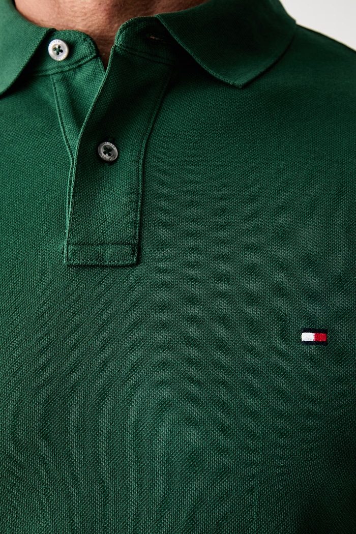 Tommy Hilfiger polo męskie bawełniane z elastanem MW0MW17770. zielony