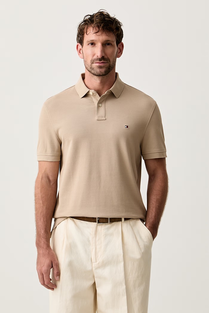 Tommy Hilfiger polo majica za muškarce od pamuka s elastanom bež MW0MW17770.