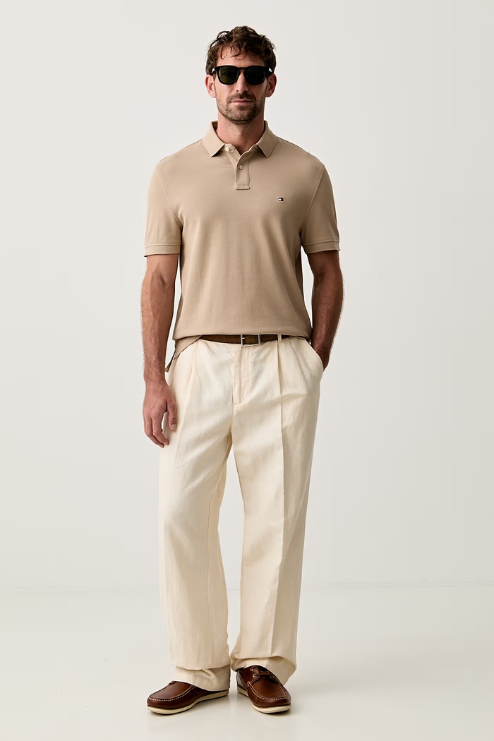 Tommy Hilfiger polo majica za muškarce od pamuka s elastanom MW0MW17770. bež SS26