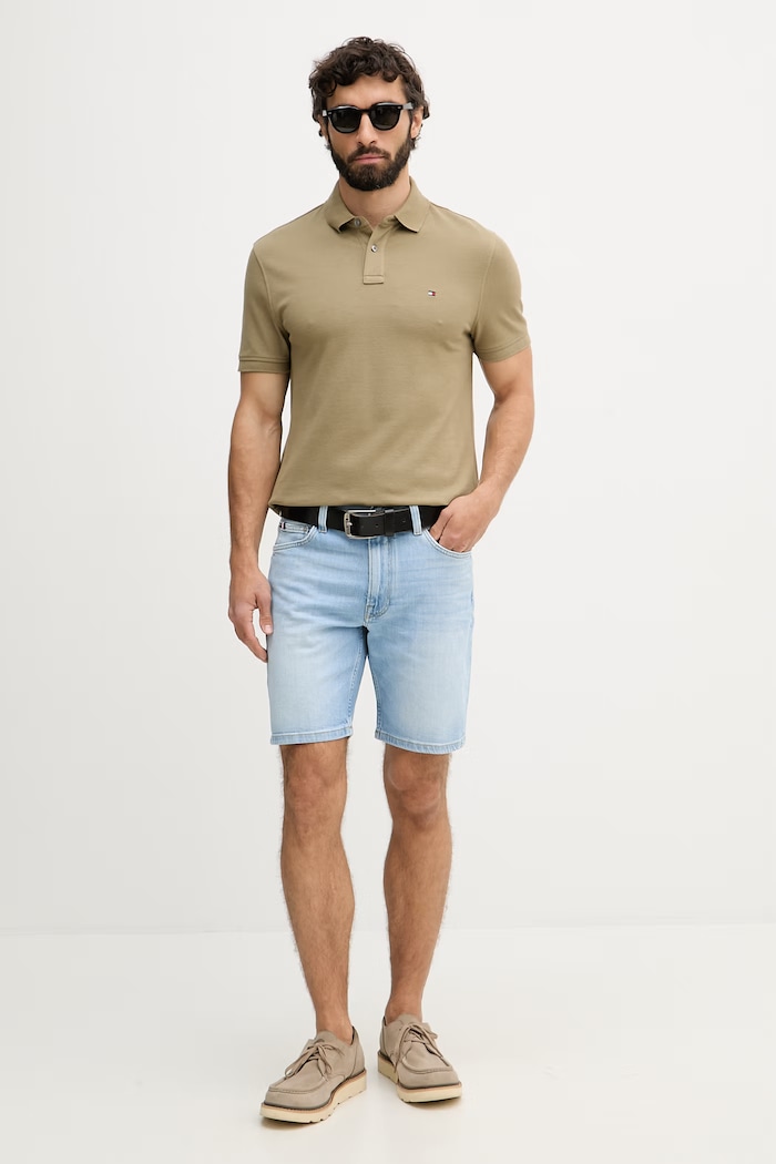 Tommy Hilfiger polo bărbați din bumbac cu elastan MW0MW17770. verde SS26