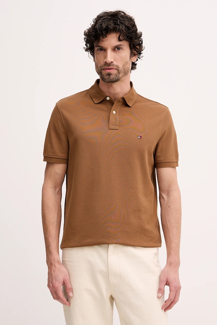 Tommy Hilfiger polo tričko pánske bavlnené s elastanom regular hnedá MW0MW17770.