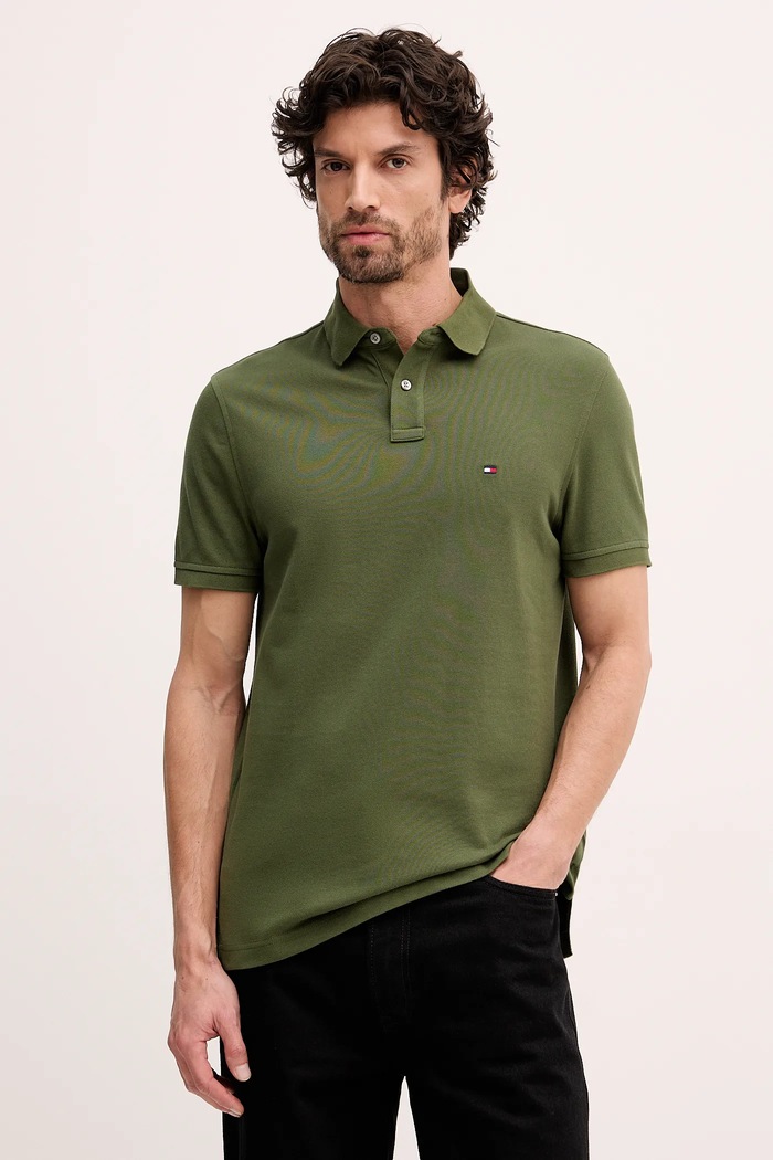 Tommy Hilfiger polo tričko pánske bavlnené s elastanom regular zelená MW0MW17770.
