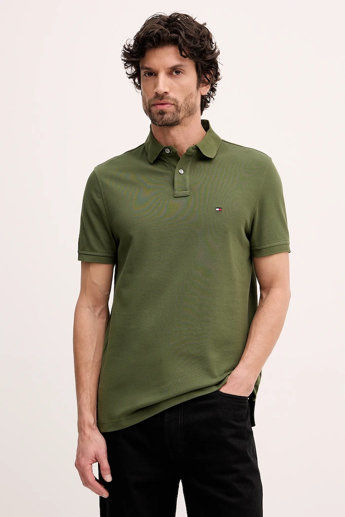 Tommy Hilfiger polo tričko pánske bavlnené s elastanom regular zelená MW0MW17770.