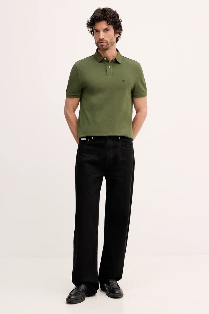 Tommy Hilfiger polo tričko pánske bavlnené s elastanom MW0MW17770. zelená SS26