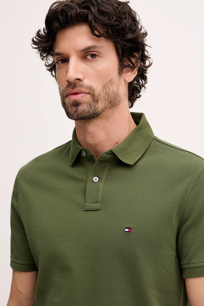 Tommy Hilfiger polo tričko pánske bavlnené s elastanom zelená MW0MW17770.