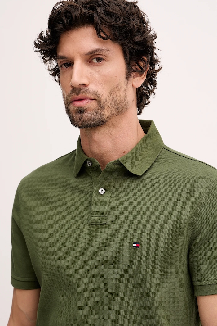 Tommy Hilfiger polo tričko pánske bavlnené s elastanom zelená MW0MW17770.