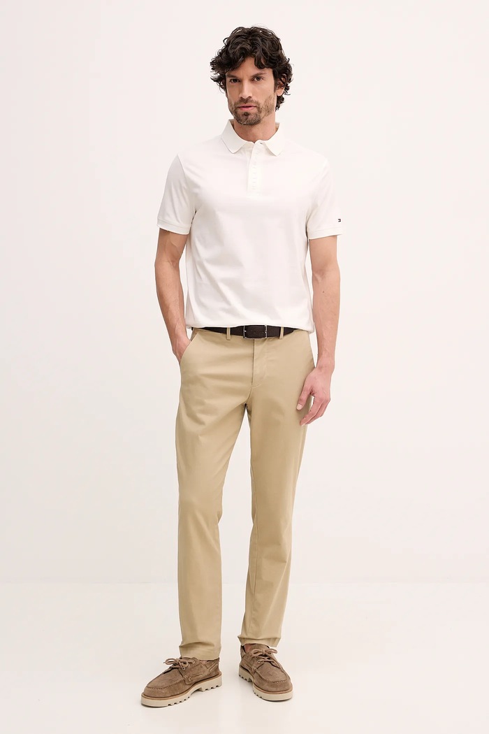 Βαμβακερό μπλουζάκι πόλο Tommy Hilfiger MW0MW41611 μπεζ SS26