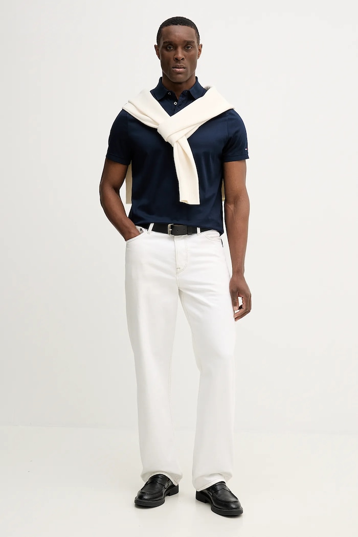 Bombažen polo Tommy Hilfiger MW0MW41611 mornarsko modra SS26