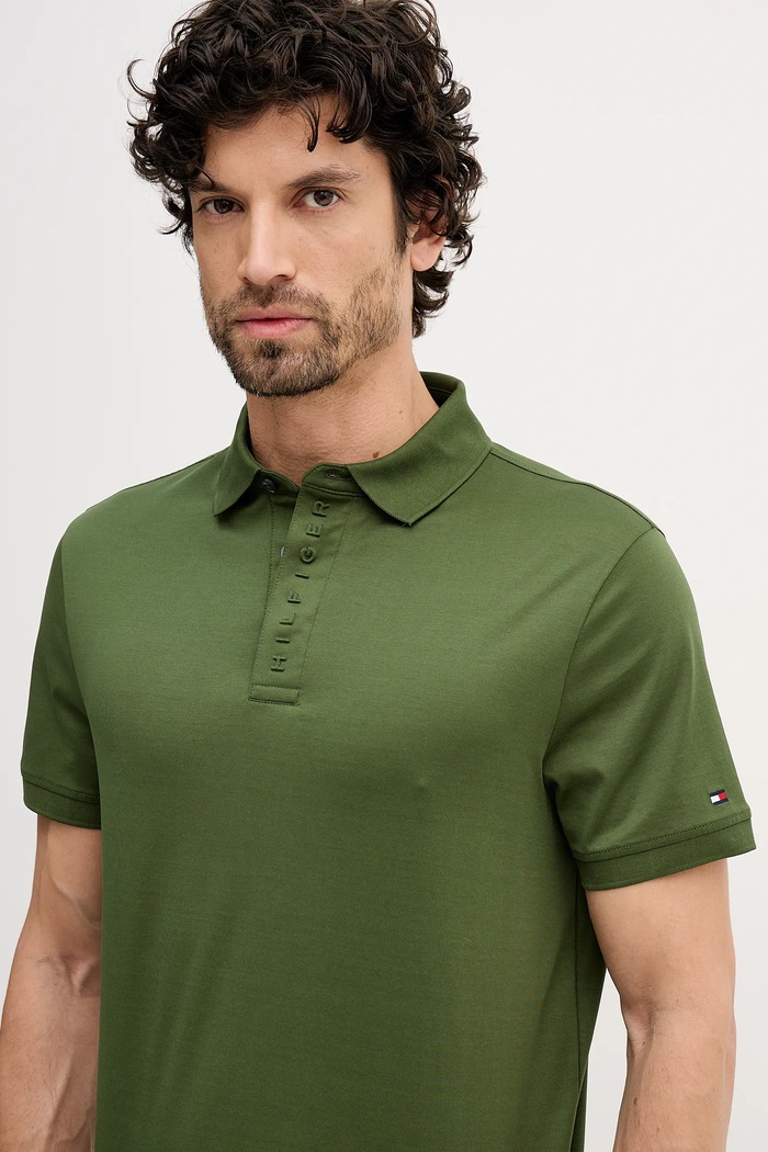 Ρούχα Βαμβακερό μπλουζάκι πόλο Tommy Hilfiger MW0MW41611 πράσινο