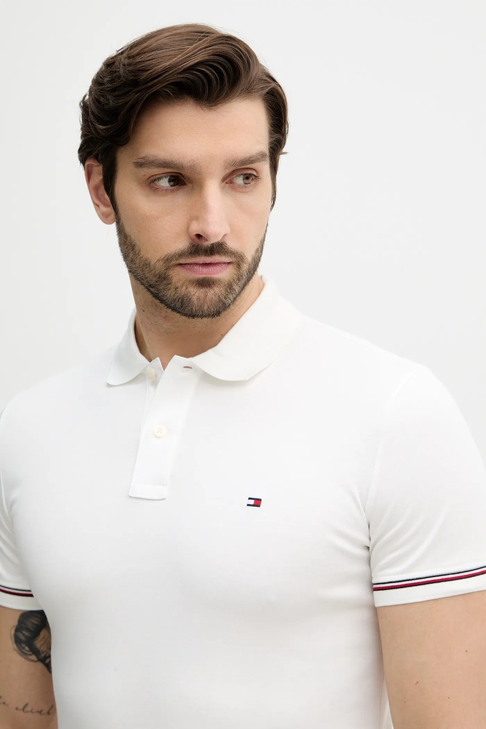 Βαμβακερό μπλουζάκι πόλο Tommy Hilfiger λευκό MW0MW41612