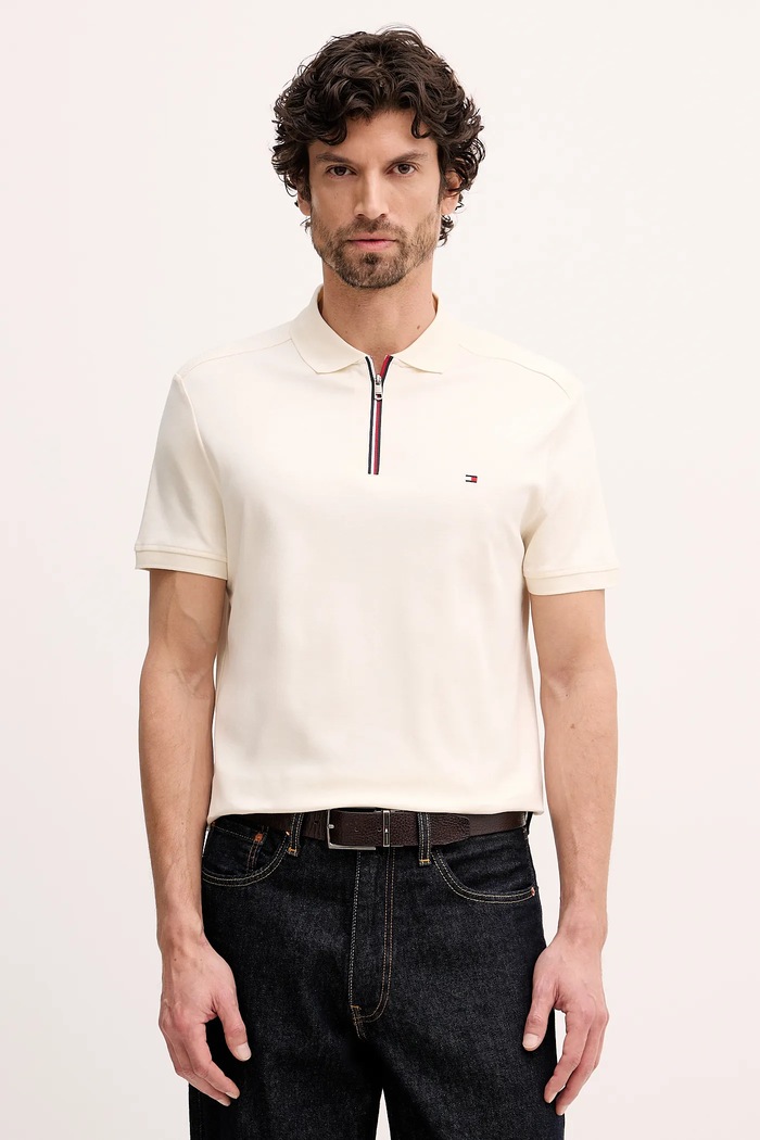 Βαμβακερό μπλουζάκι πόλο Tommy Hilfiger κανονικό μπεζ MW0MW41613