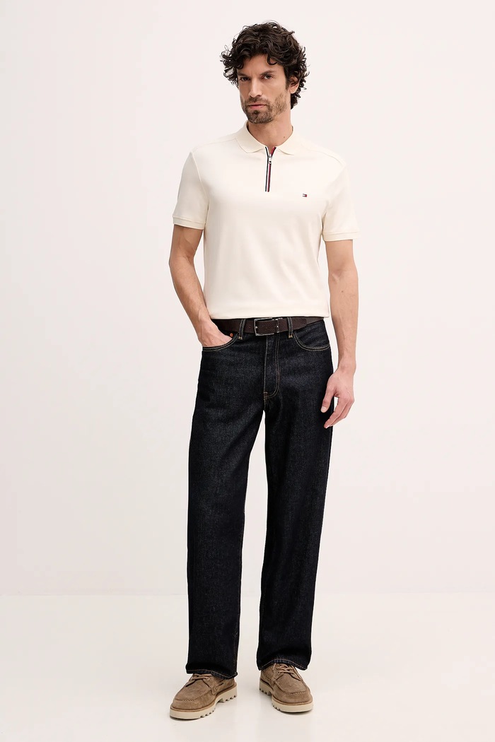 Βαμβακερό μπλουζάκι πόλο Tommy Hilfiger MW0MW41613 μπεζ SS26