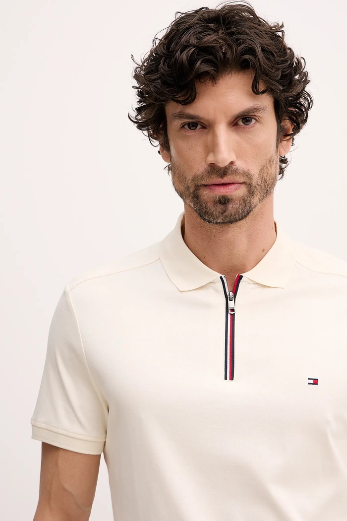 Βαμβακερό μπλουζάκι πόλο Tommy Hilfiger μπεζ MW0MW41613