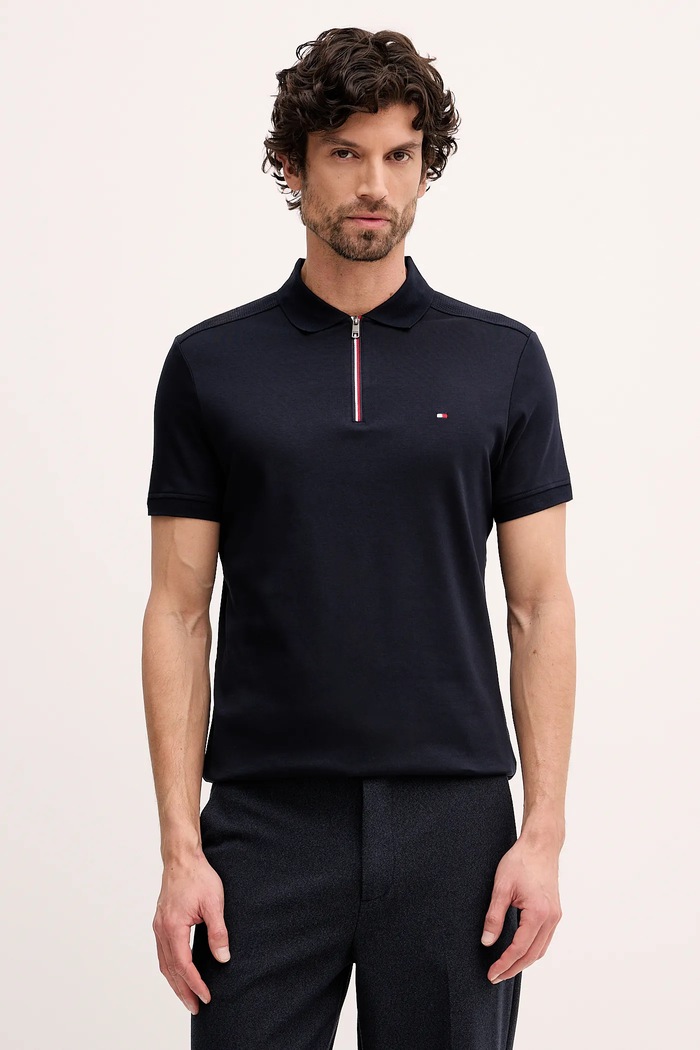Βαμβακερό μπλουζάκι πόλο Tommy Hilfiger κανονικό σκούρο μπλε MW0MW41613