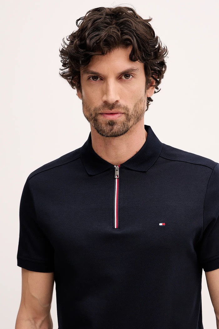 Βαμβακερό μπλουζάκι πόλο Tommy Hilfiger σκούρο μπλε MW0MW41613
