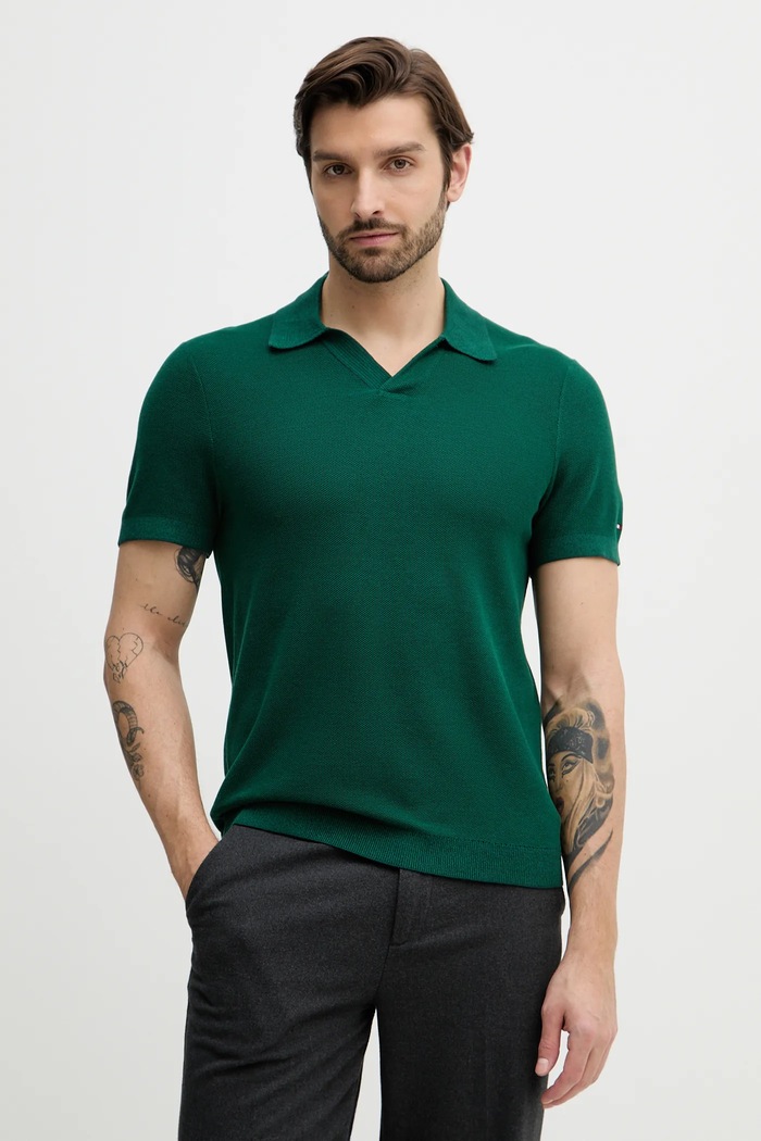 Polo Tommy Hilfiger Brez vzorca zelena MW0MW41823