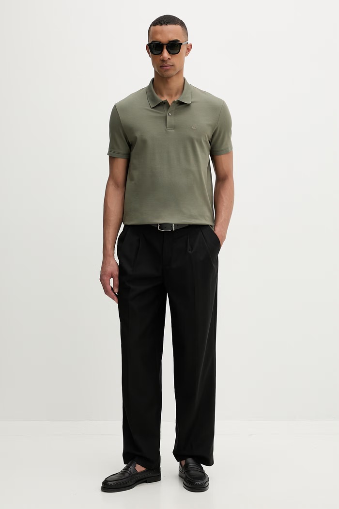 Calvin Klein polo pánské s bavlnou LV04LC254G zelená SS26