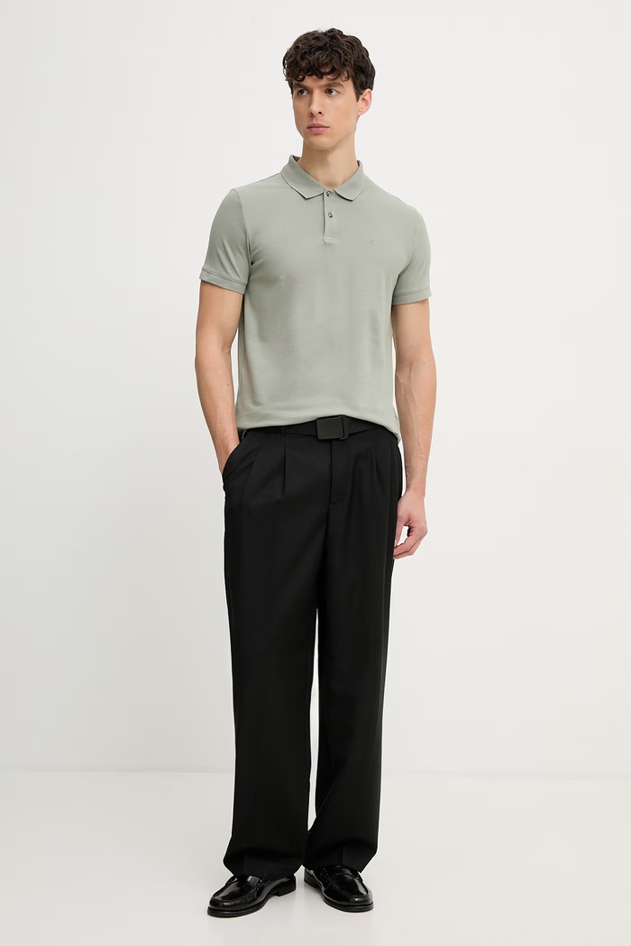 Calvin Klein polo męskie z bawełną LV04LC254G zielony SS26