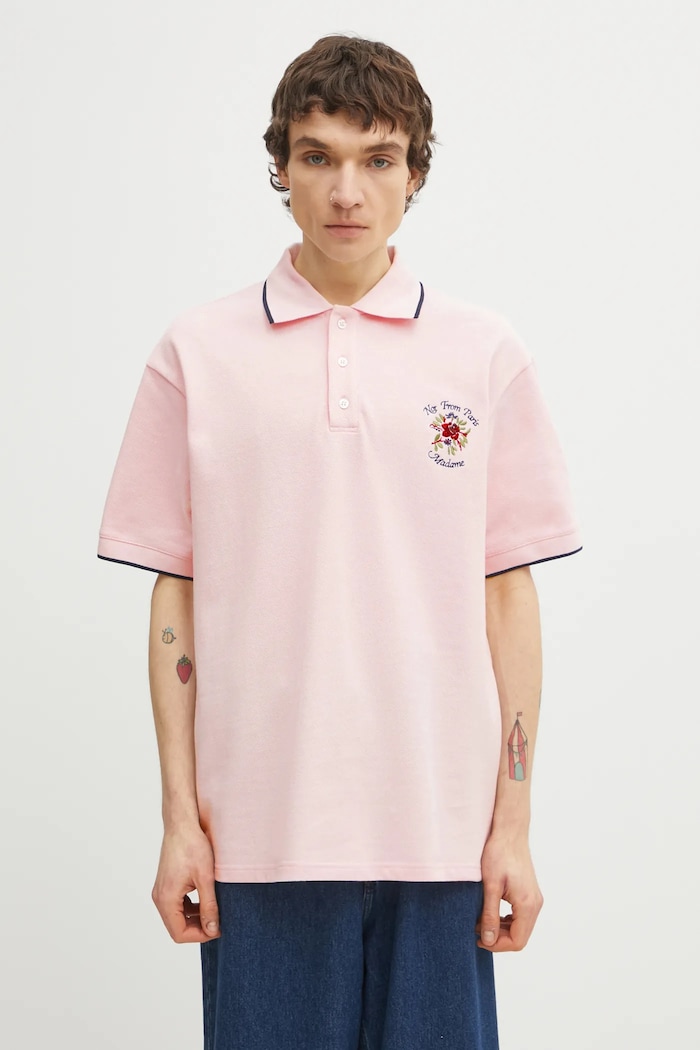 Drôle de Monsieur polo de bumbac Polo Piqué Slogan Rose regular roz J.PL161.CO264.LPI