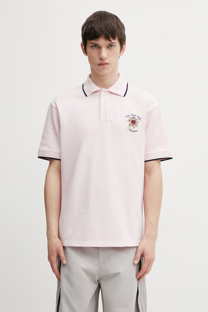 Drôle de Monsieur cotton polo shirt Polo Piqué Slogan Rose cotton pink J.PL161.CO264.LPI