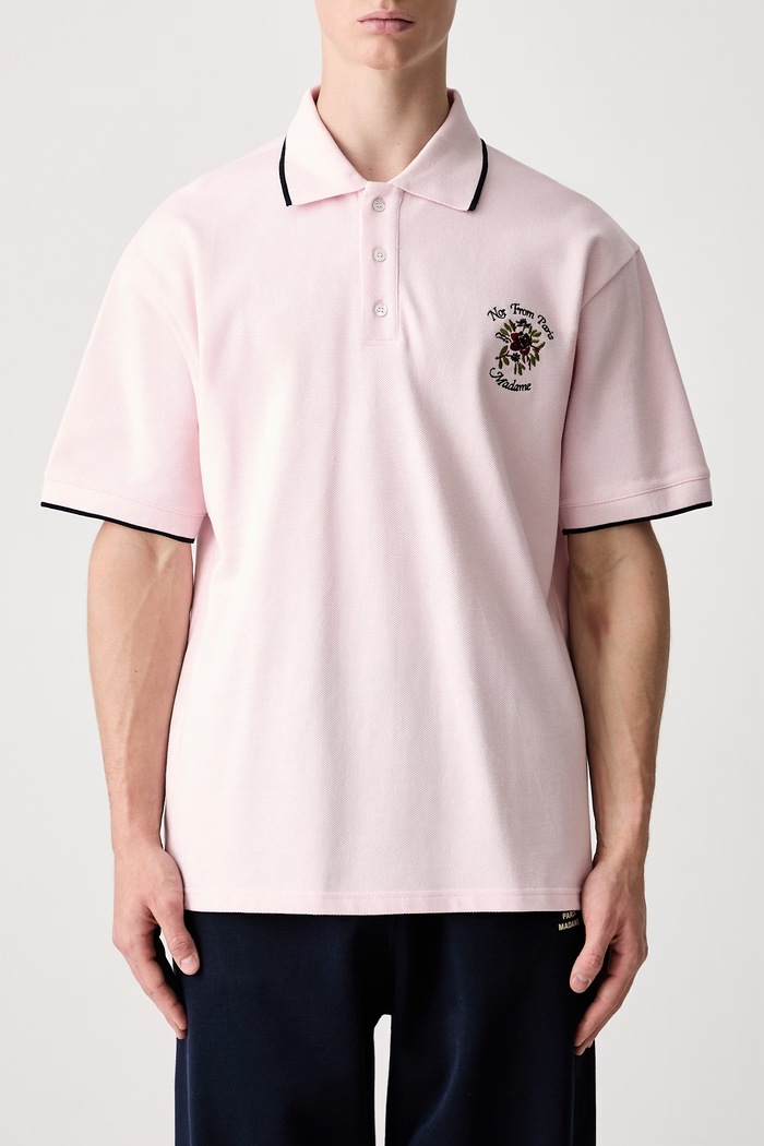 Drôle de Monsieur cotton polo shirt Polo Piqué Slogan Rose pink J.PL161.CO264.LPI