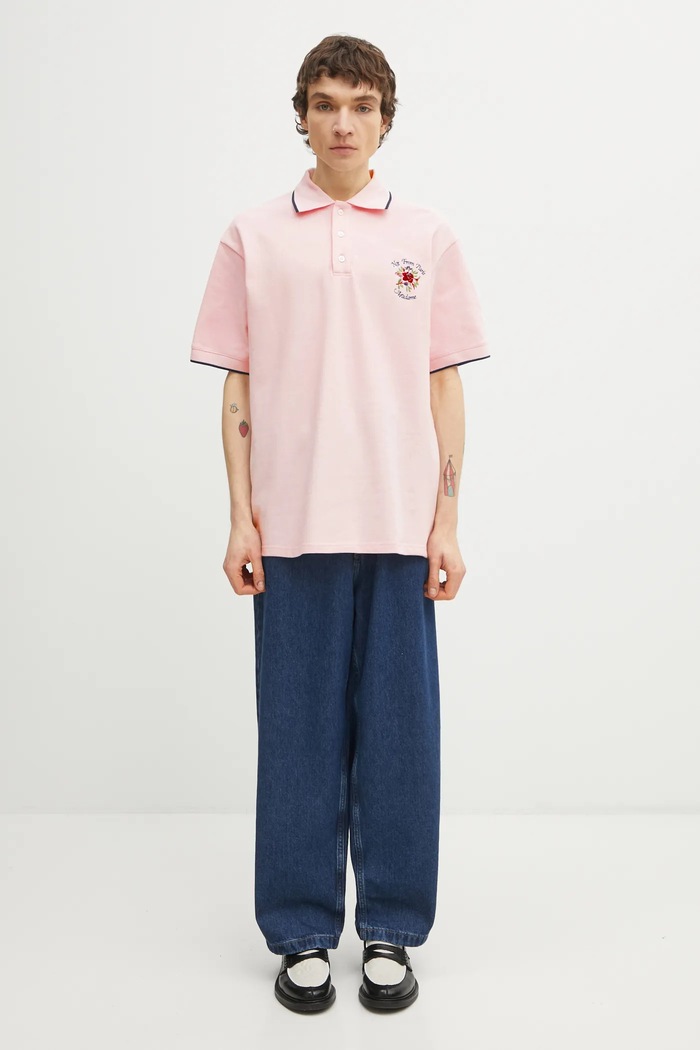Drôle de Monsieur polo de bumbac Polo Piqué Slogan Rose J.PL161.CO264.LPI roz