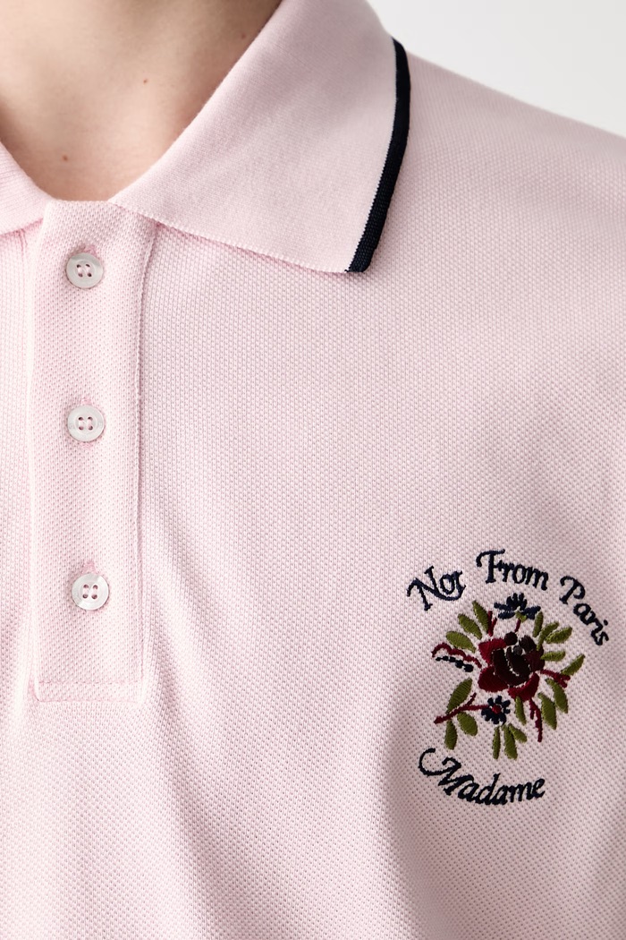 Bavlněné polo tričko Drôle de Monsieur Polo Piqué Slogan Rose J.PL161.CO264.LPI růžová