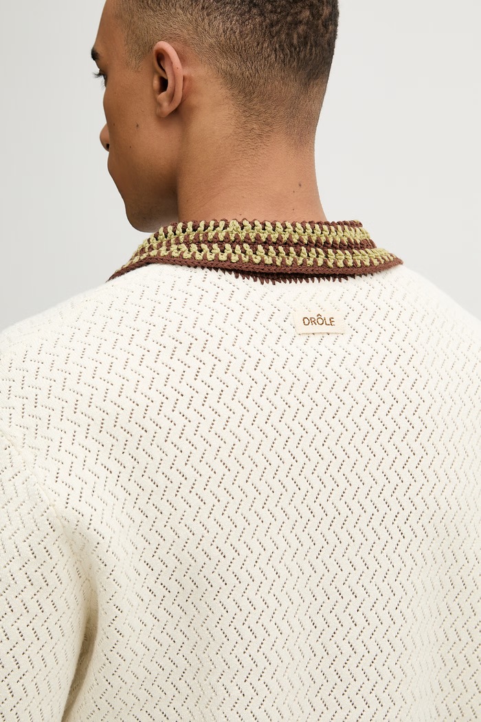 Drôle de Monsieur polo swetrowe męskie bawełniane Maille Ajouré D Miroir K.PO206.CO292.OW beżowy