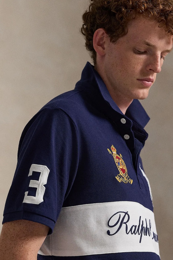 Памучна тениска с яка Polo Ralph Lauren тъмносин 710P03953