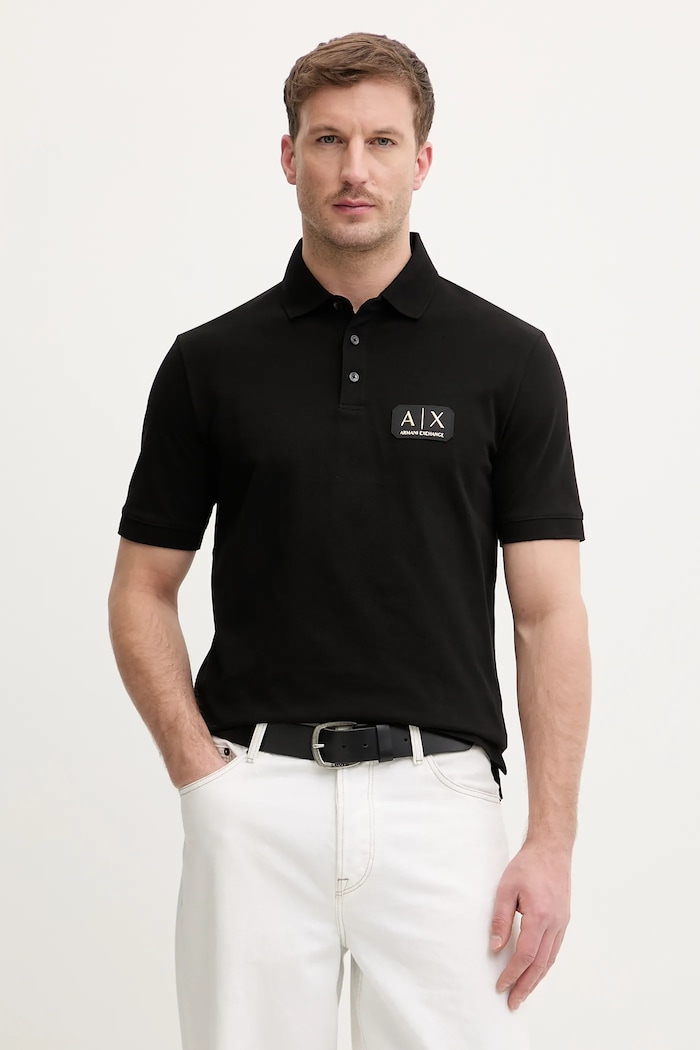 Armani Exchange polo majica za muškarce od pamuka bez uzorka crna XM002231.AF10366