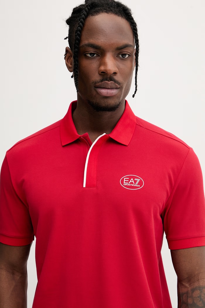 EA7 Emporio Armani polo pentru bărbați, cu amestec de bumbac rosu AF13511.7M001539