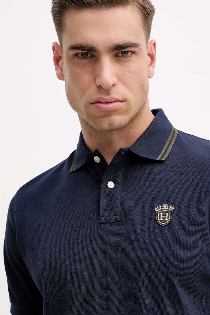 Памучна тениска с яка Hackett London тъмносин HM5600082