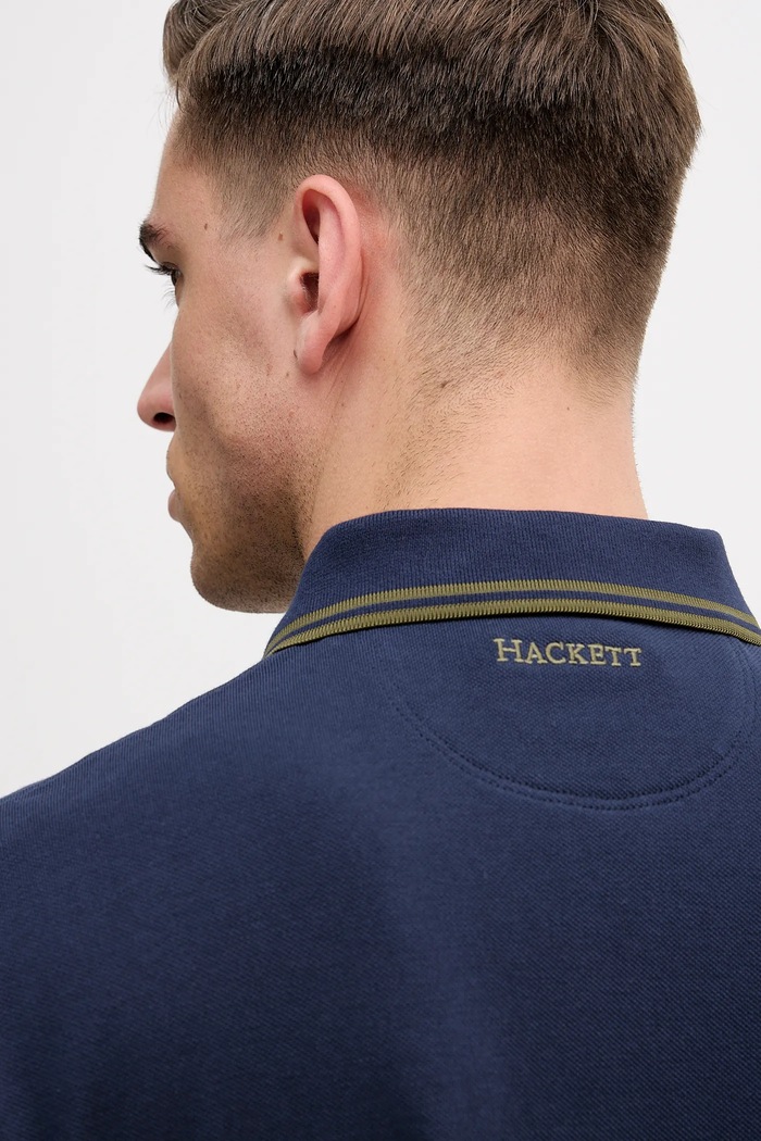 Памучна тениска с яка Hackett London HM5600082 тъмносин