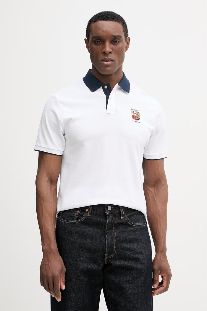 Bavlnené polo tričko Hackett London regular biela HM5600138