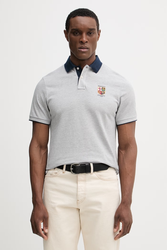 Bavlnené polo tričko Hackett London regular sivá HM5600138