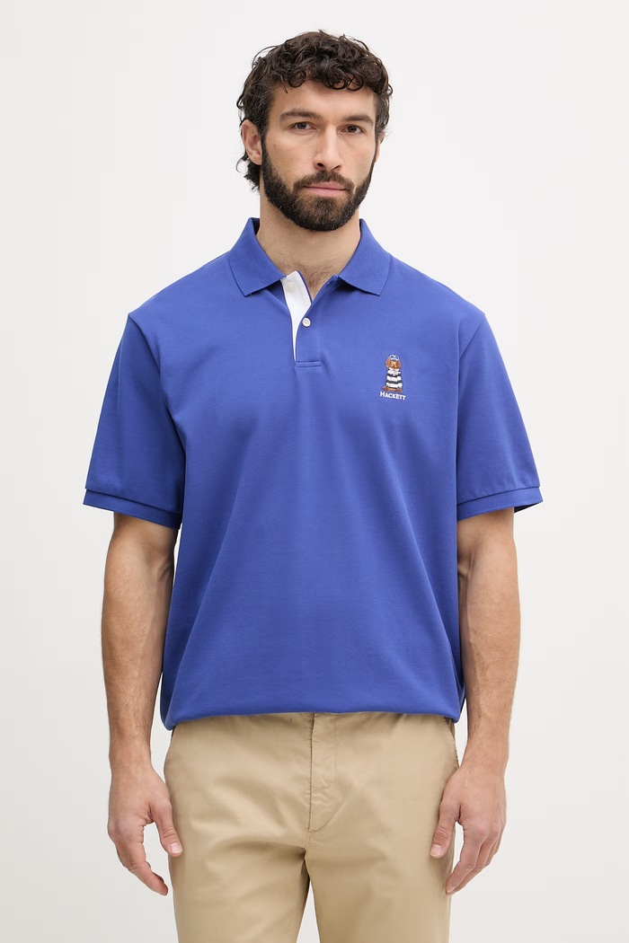 Hackett London polo tričko pánske bavlnené nášivka modrá HM5600142