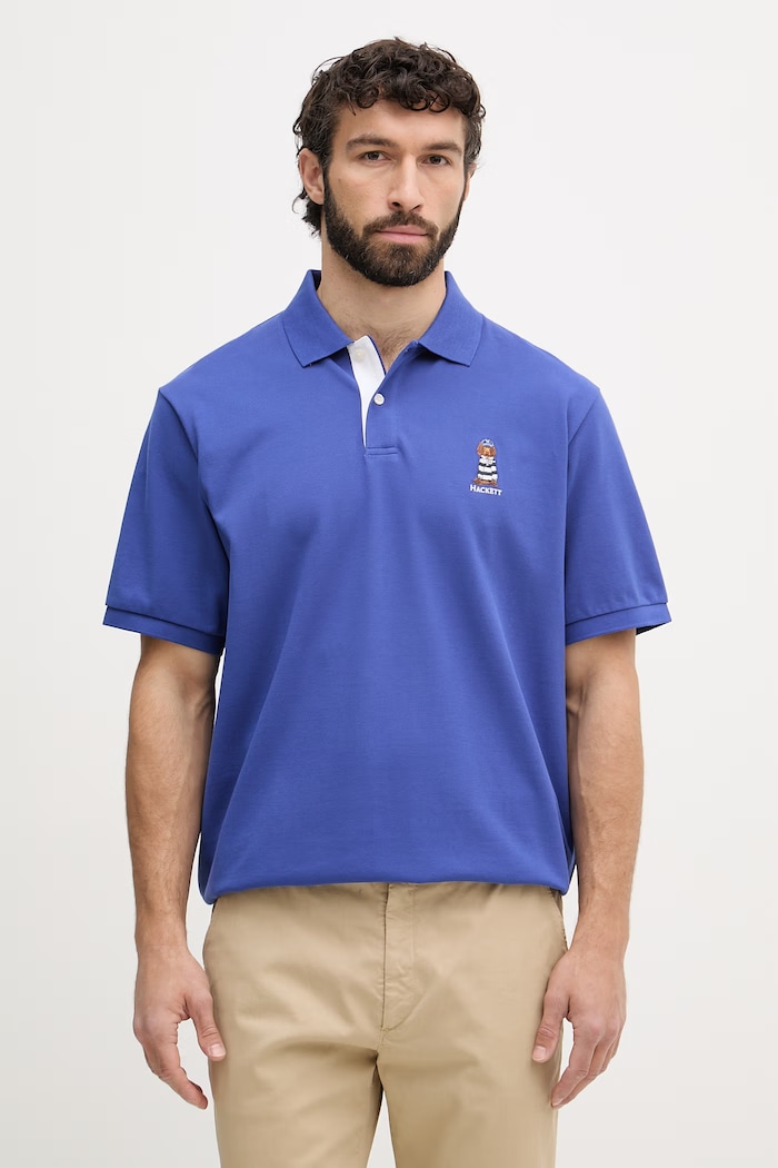 Hackett London polo tričko pánske bavlnené nášivka modrá HM5600142