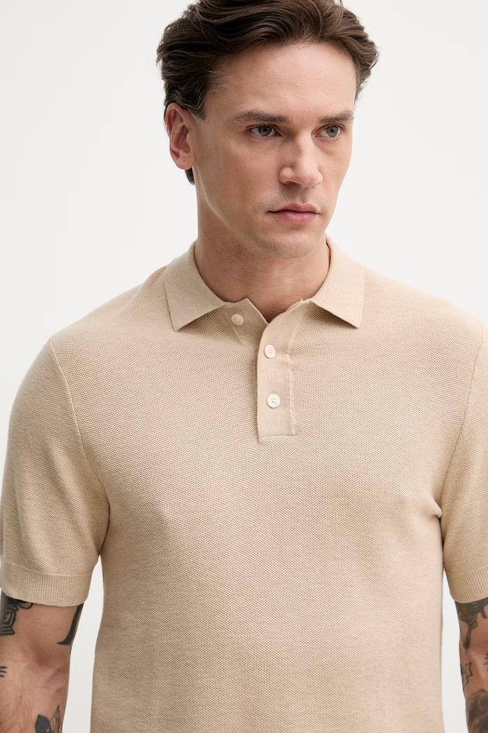 Hackett London pánske polo tričko s bavlnou béžová HM7000186
