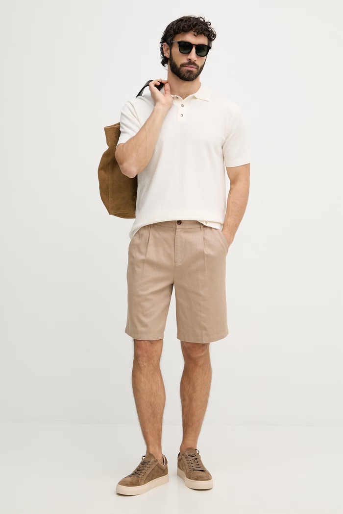 Mos Mosh polo pentru bărbați, cu bumbac Kyle 506910 bej SS26