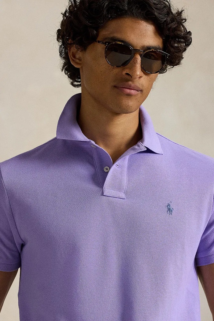 Βαμβακερό μπλουζάκι πόλο Polo Ralph Lauren BASIC MESH μωβ 710680784463