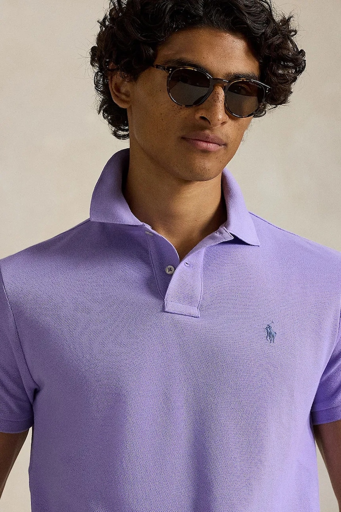 Βαμβακερό μπλουζάκι πόλο Polo Ralph Lauren BASIC MESH μωβ 710680784463