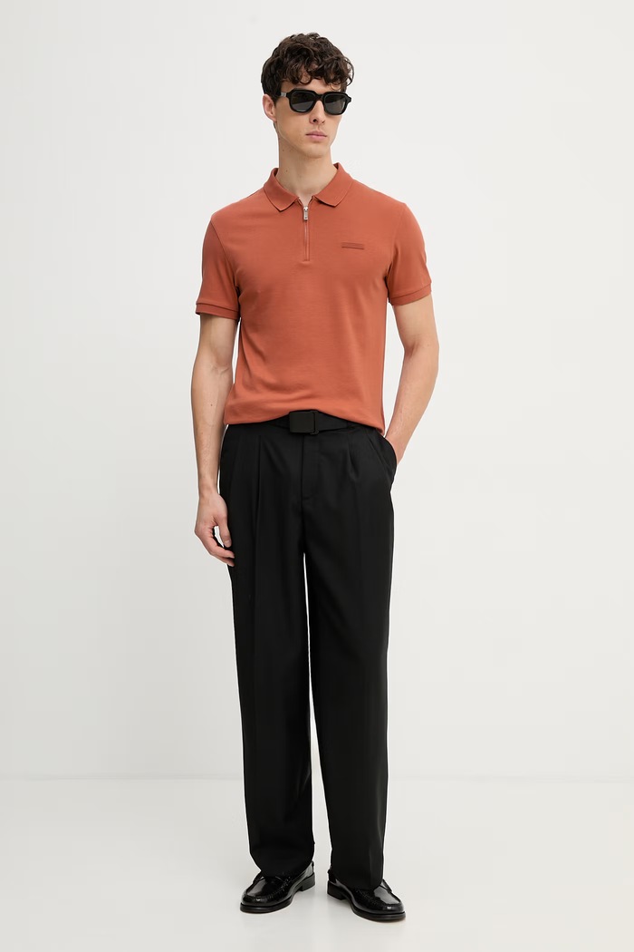 Calvin Klein polo męskie bawełniane LV04LE255G brązowy SS26